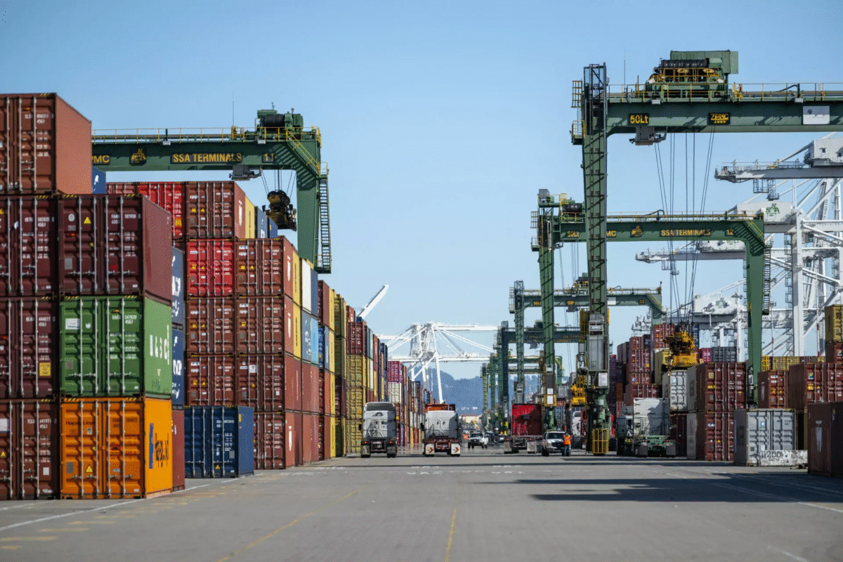 shipping containers; port shipyard various containers for consumer goods